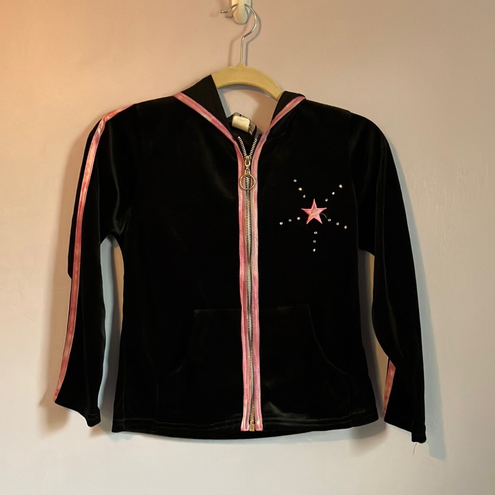 Girls next concept black velour zip up Sz 12-14